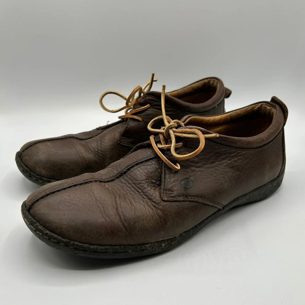 Born Brown Leather Comfort Oxford Shoes Mens 9.5 W6244 Hand Crafted Derby Rugged